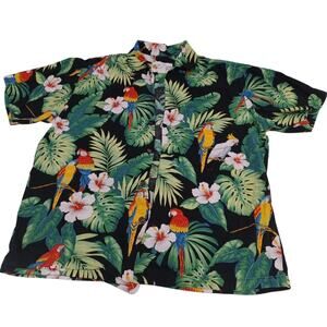 Vintage Alohawears Hawaiian Shirt Mens M Multicolor Floral Macaw Cotton USA Made